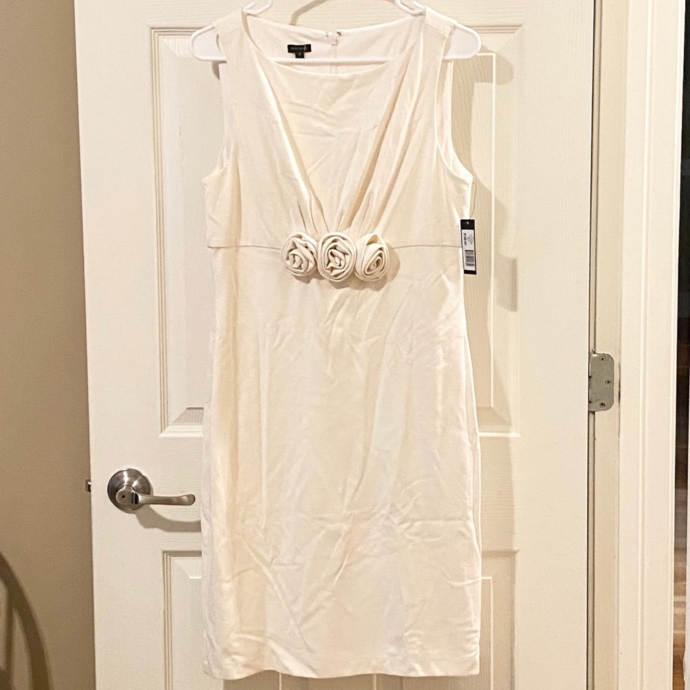 Madison White Sleeveless Rolled Flower Dress NWT